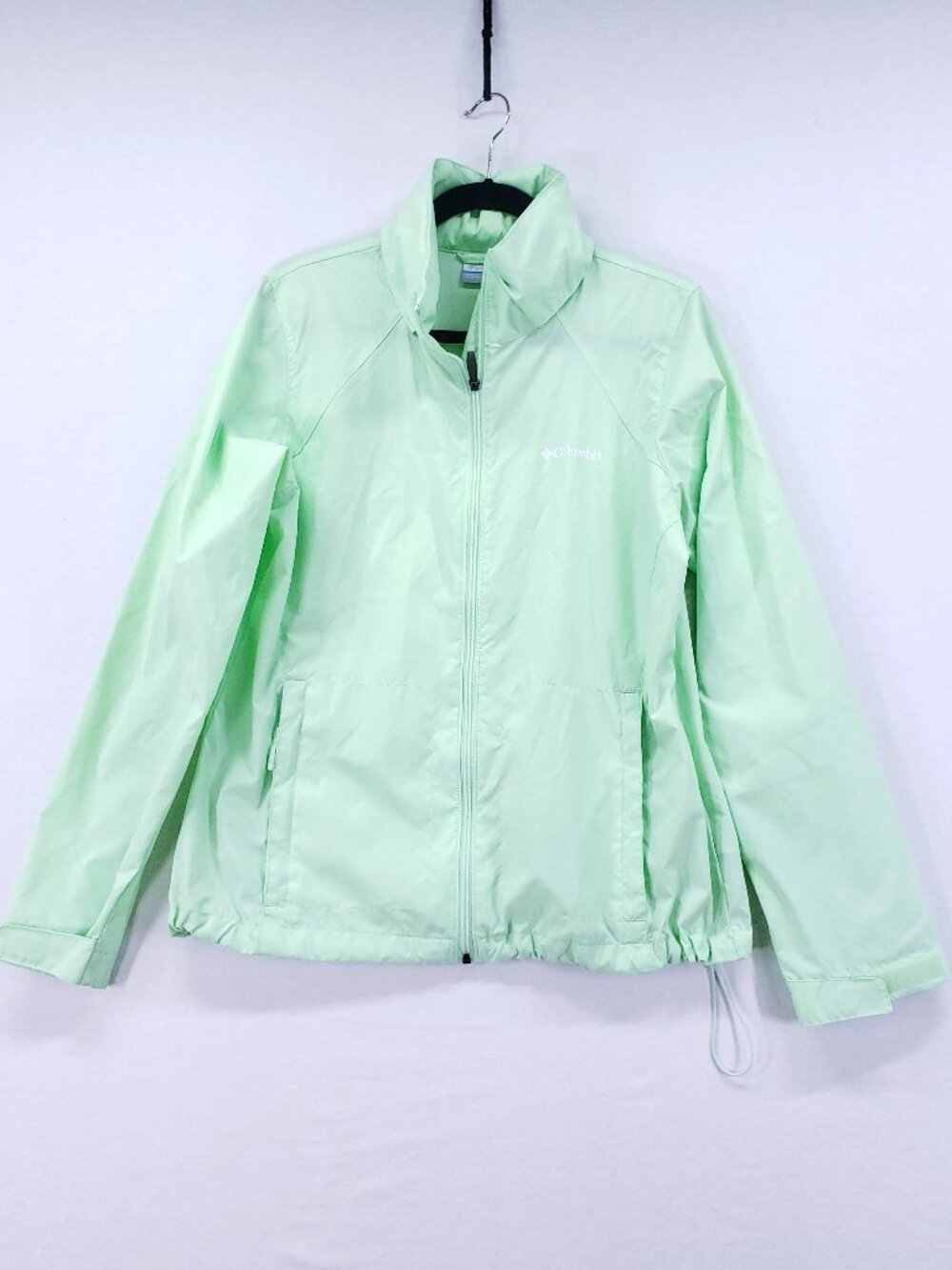 Columbia Women Mint Hooded Windbreaker Jacket Full Zip Large Outdoor Activewear